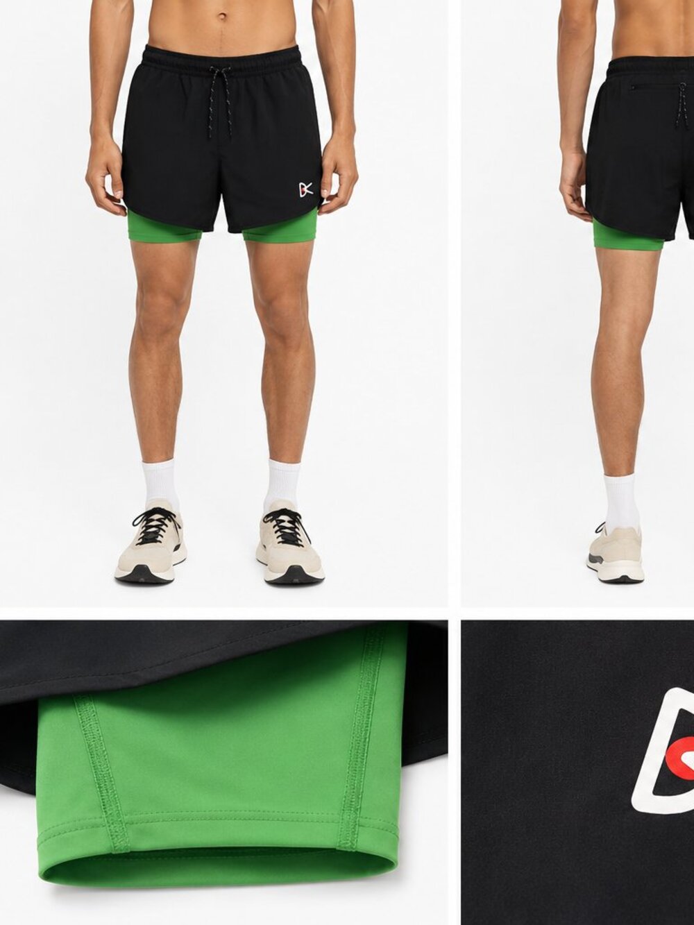 District Vision Layered Training Shorts, Black/Green Designed in California